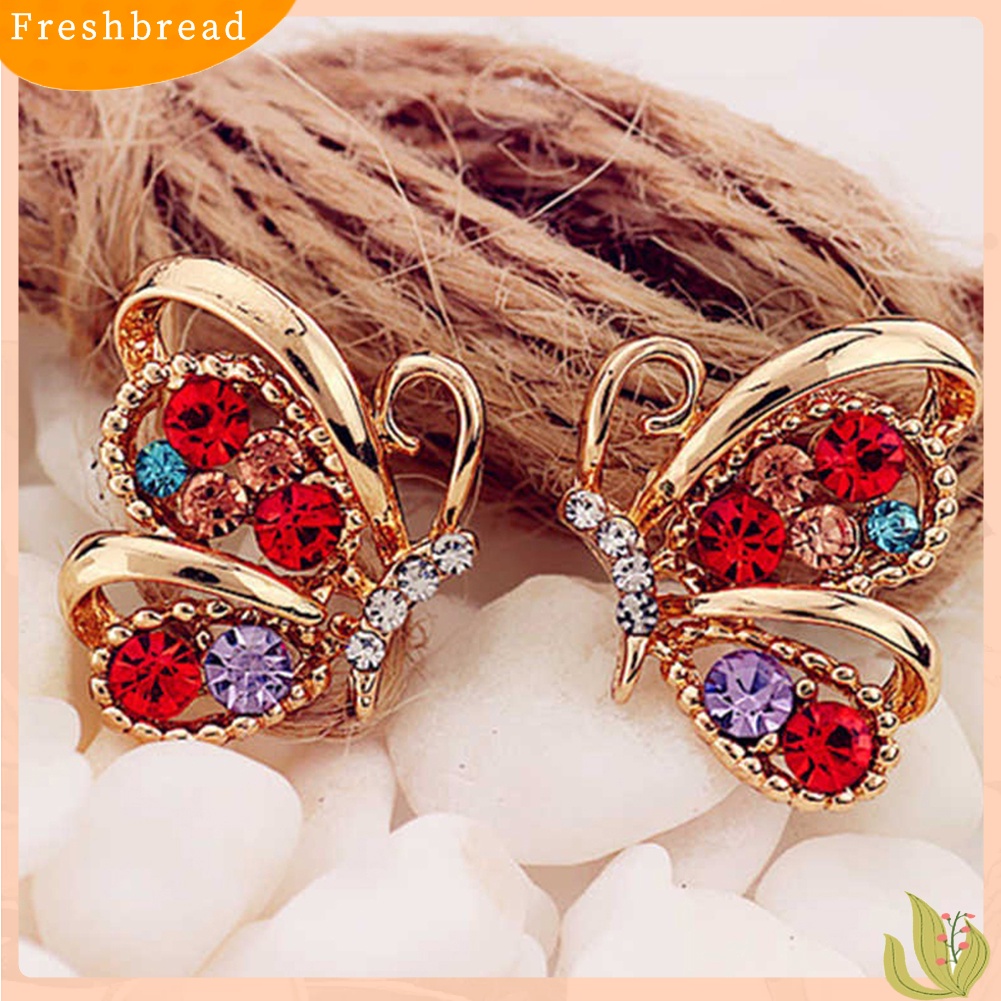 &lt; Freshbread &gt; Fashion Wanita Berlian Imitasi Bentuk Kupu-Kupu Stud Earrings Selebriti Eardrop Perhiasan