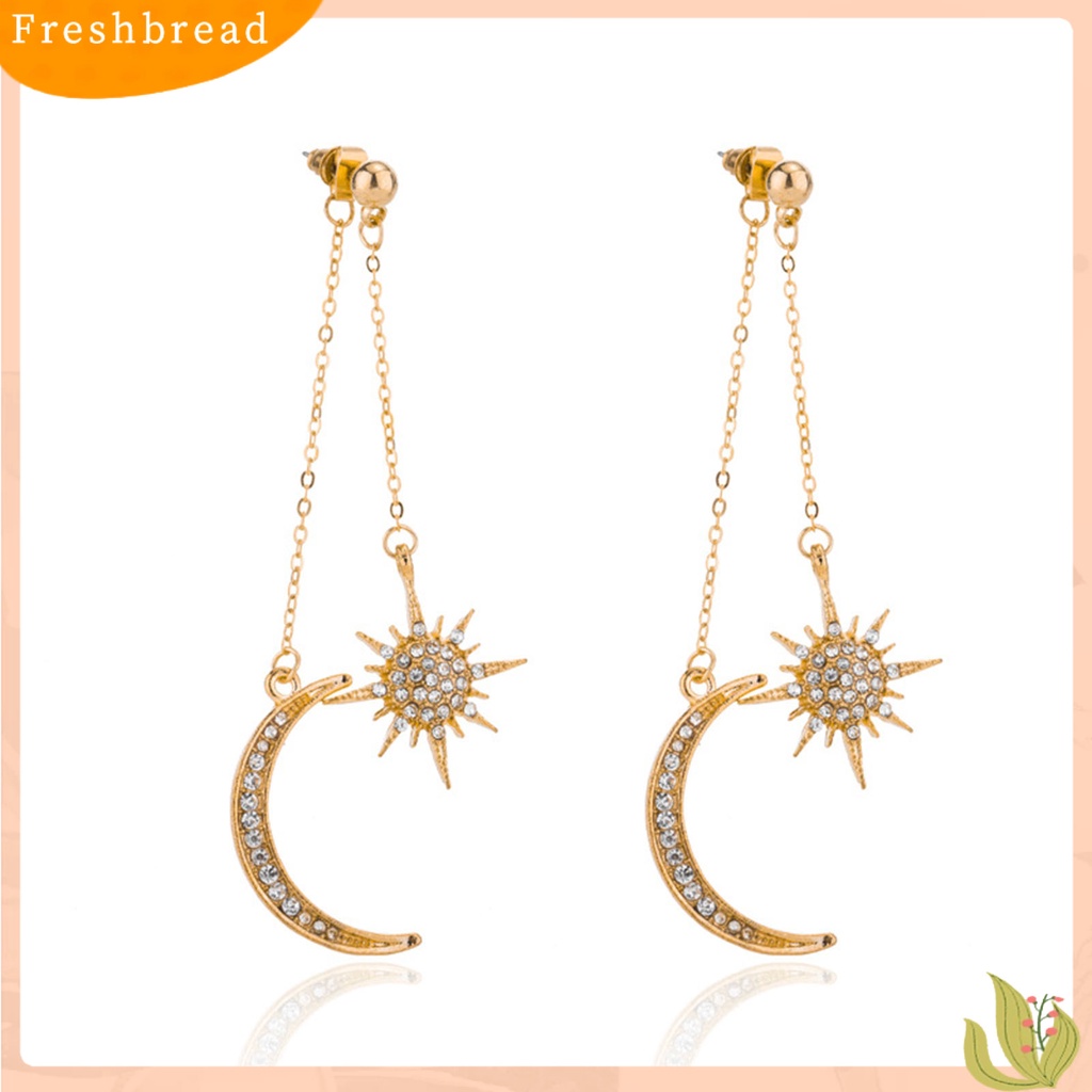 &lt; Freshbread &gt; 1pasang Anting Menjuntai Bulan Bintang Perhiasan Berlian Imitasi Berkilau Electroplating Stud Earrings Untuk Pakaian Sehari-Hari