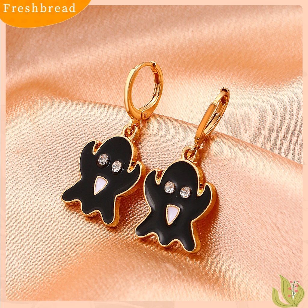 < Freshbread > 1pasang Liontin Hantu Halloween Anting Warna Permen Paduan Berlian Imitasi Wanita Enamel Anting Perhiasan Pesta