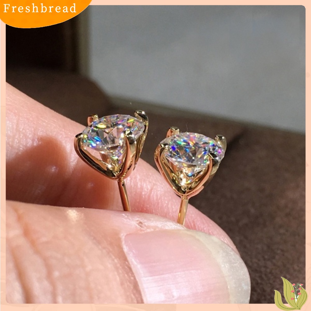 &lt; Freshbread &gt; Fashion Wanita Potongan Bulat Cubic Zirconia Hias Telinga Stud Anting Perhiasan Hadiah