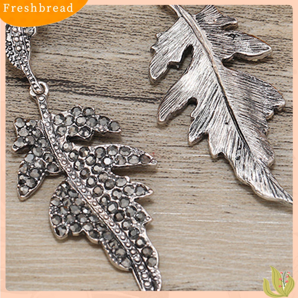 &lt; Freshbread &gt; 1pasang Wanita Drop Anting Bentuk Daun Berlian Imitasi Perhiasan Vintage Berlebihan Menjuntai Anting Hadiah Ulang Tahun