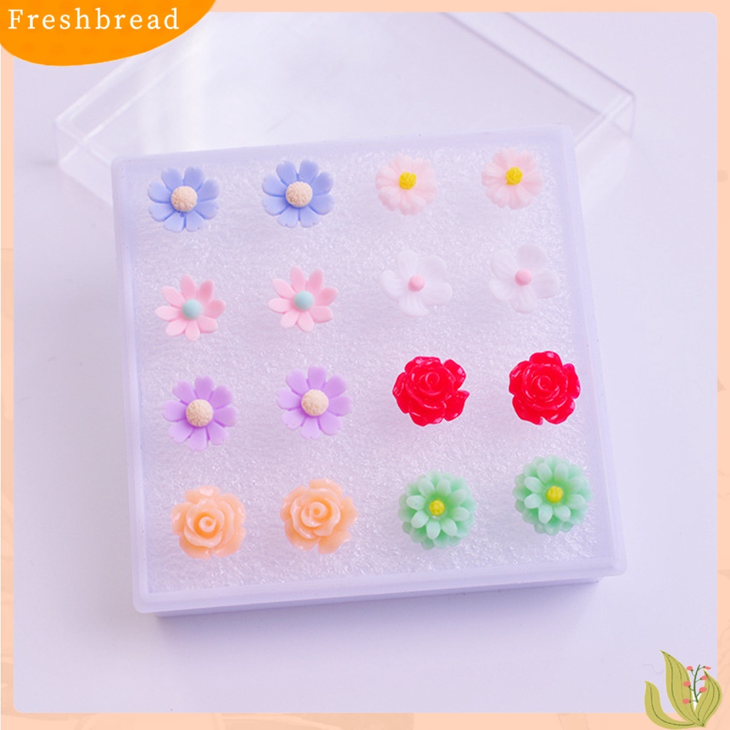 &lt; Freshbread &gt; 8per6pasang Wanita Ear Studs Set Warna Kontras Bunga Berbeda Anti Alergi Tidak Iritasi Tanaman Hias Bentuk Hidup Rose Stud Earrings Set Hadiah