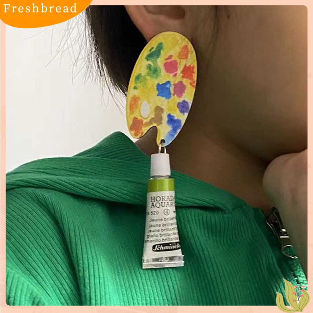 &lt; Freshbread &gt; 1pasang Wanita Anting Gantung Geometris Artistik Hias Stainless Indah Papan Seni Warna-Warni Berlebihan Buatan Tangan Pelukis Menjuntai Anting-Anting Wanita Perhiasan