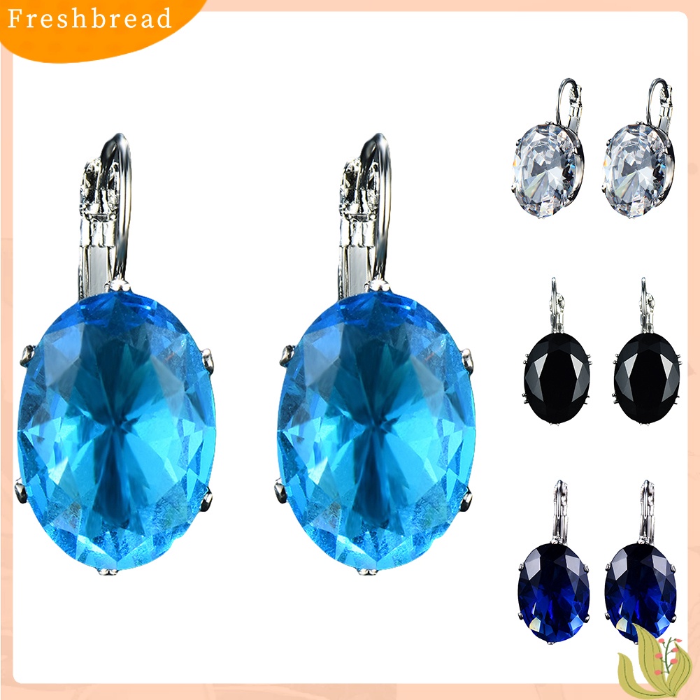 &lt; Freshbread &gt; Fashion Wanita Oval Cubic Zirconia Tergabung Leverback Anting Pesta Perhiasan Hadiah