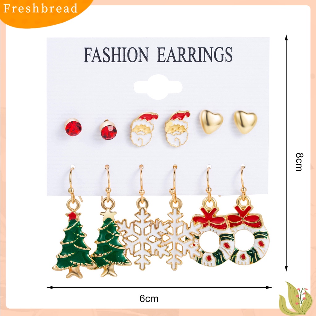 &lt; Freshbread &gt; 6pasang/Set Anting Natal Meriah Enamel Geometris Mengkilap Electroplating Dekorasi Perhiasan Hadiah Pohon Xmas Elk Snowman Santa Claus Ear Studs Menjuntai Anting