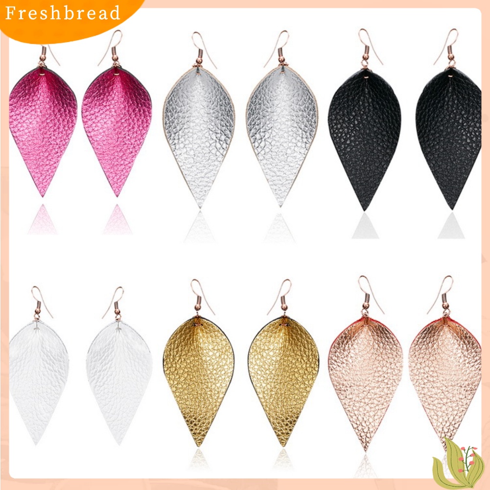 &lt; Freshbread &gt; Punk Wanita Leopard Kulit Imitasi Teardrop Daun Menjuntai Kait Anting Perhiasan Hadiah