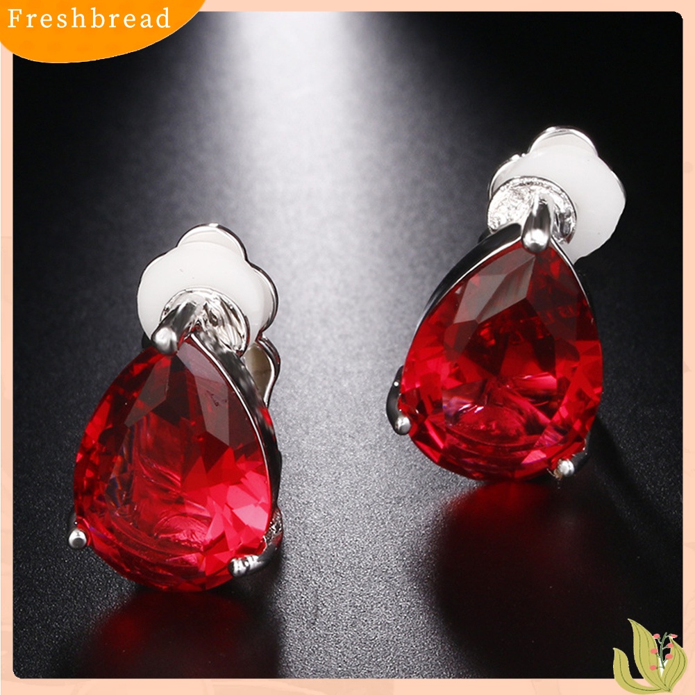 &lt; Freshbread &gt; Fashion Wanita Tetesan Air Cubic Zirconia Klip On Anting Pesta Perhiasan Hadiah