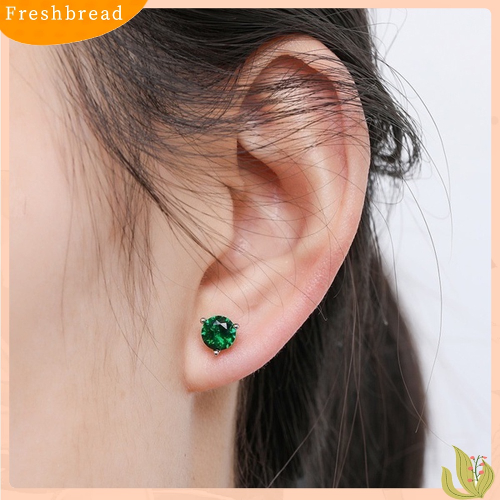 &lt; Freshbread &gt; Wanita Bulat Cubic Zirconia Tiga Cabang Sekrup Telinga Stud Anting Perhiasan Hadiah