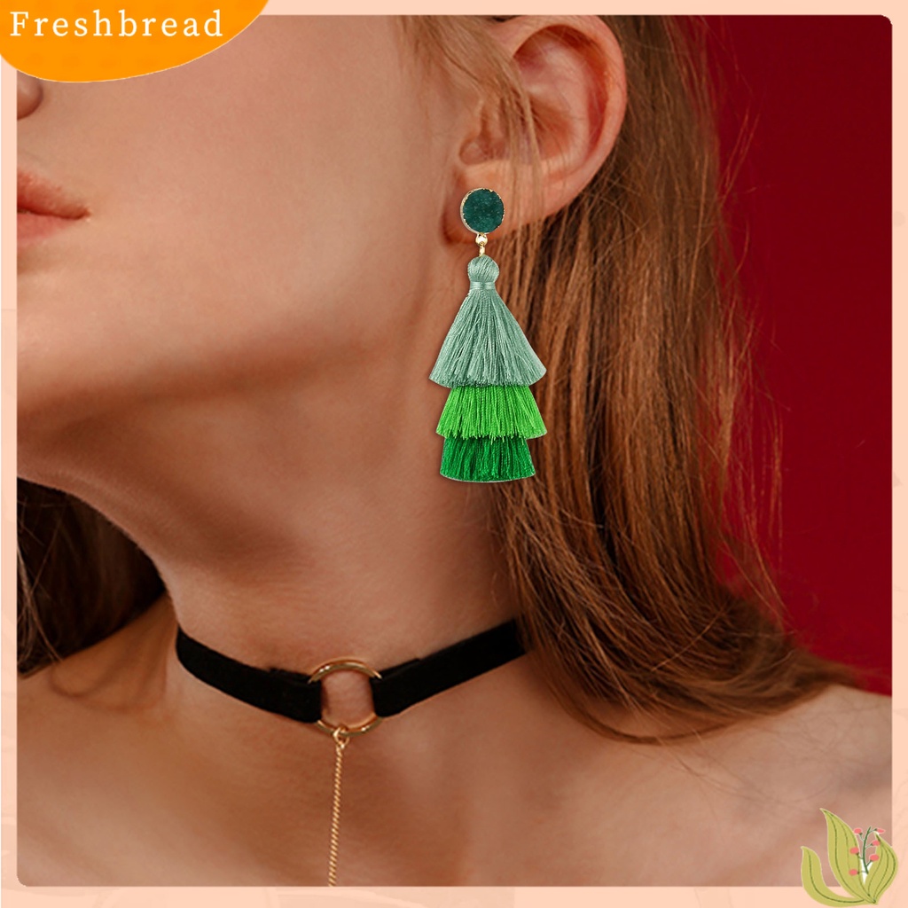 < Freshbread > 1pasang Anting Fashion Tiga Lapis Rumbai Wanita Menjuntai Anting Untuk Hadiah