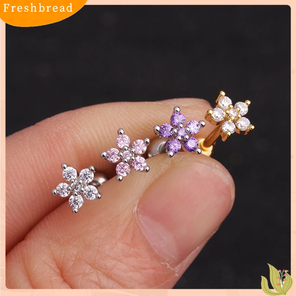 < Freshbread > 1Pc Perhiasan Tusuk Bentuk Bunga Ear Stud Gaya Korea Anting Tusuk Berkilau Untuk Pesta
