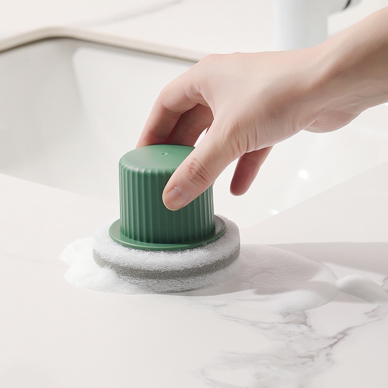 Reusable Kitchen Cleaning Brush Scrubber Cuci Piring Mangkok Dengan Gagang Pelindung Dan Tray Sink Sponge Brushes Alat Pembersih Panci Rumah Tangga