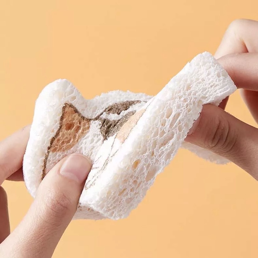 ღ Compressed Wood Pulp Sponge Kartun Dish Kain Minyak Penghapusan Cleaning Sihir Spons Serat Kayu Kain Degradable Dapur Non-tongkat Alat Pembersih