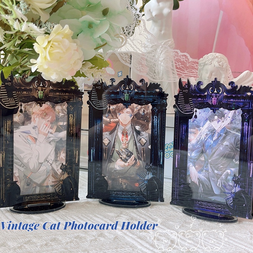 Vintage Cat Photocard Holder For 3inch Bingkai Foto Rumah Kpopd Desktop Display Holder Pajangan Poster Akrilik Frame Foto Kartu Kecil Case Pelindung Alat Tulis Idol PhotoCar