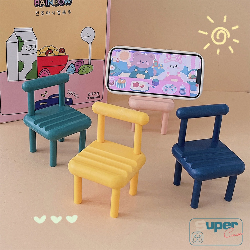 Lazy Desktop Phone Stand Macaron Candy Color 3slot Kreatif Rak Mini Siswa Mengejar Drama Artefak Telepon Kursi Kayu Berbentuk Bracket Ponsel