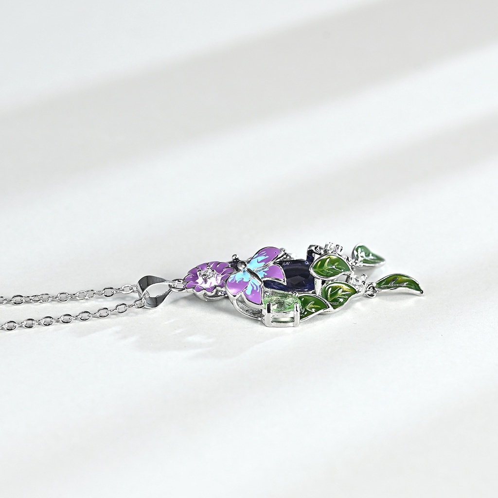 Goldkingdom Fashion Perhiasan Aksesoris Ready Stock Kreatif Dua Kupu-Kupu Pernis Liontin Berlebihan Enamel Panjang Daun Bunga Kalung