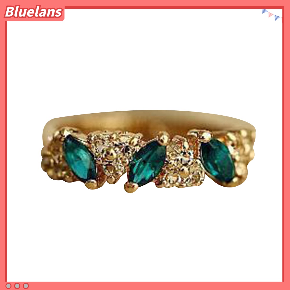{In Stock} Vintage Wanita Emerald Cubic Zirconia Bertatahkan Jari Cincin Hadiah Perhiasan Pernikahan