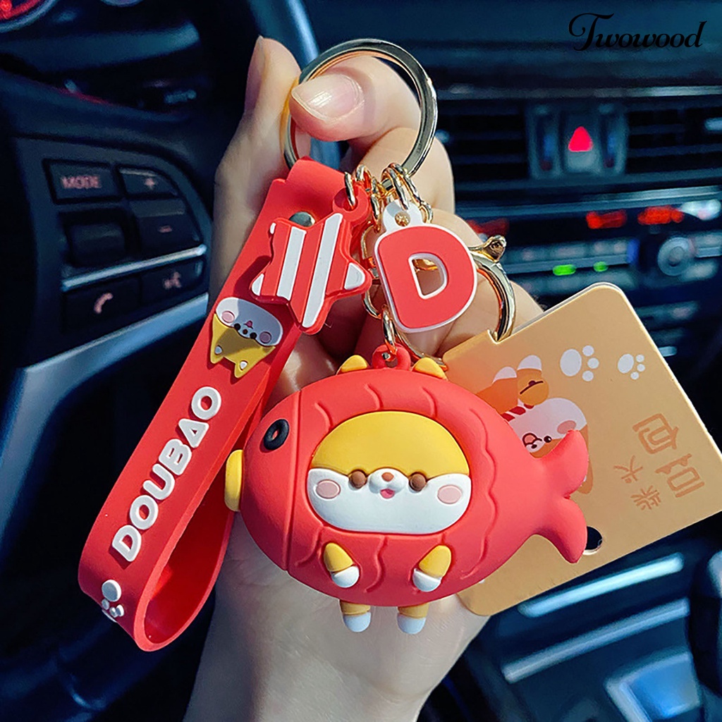 Twowood Gantungan Kunci Anjing 3D Boneka Mainan Silikon Lembut Lucu Shiba Inu Animal Car Key Ring Liontin Handbag Aksesoris