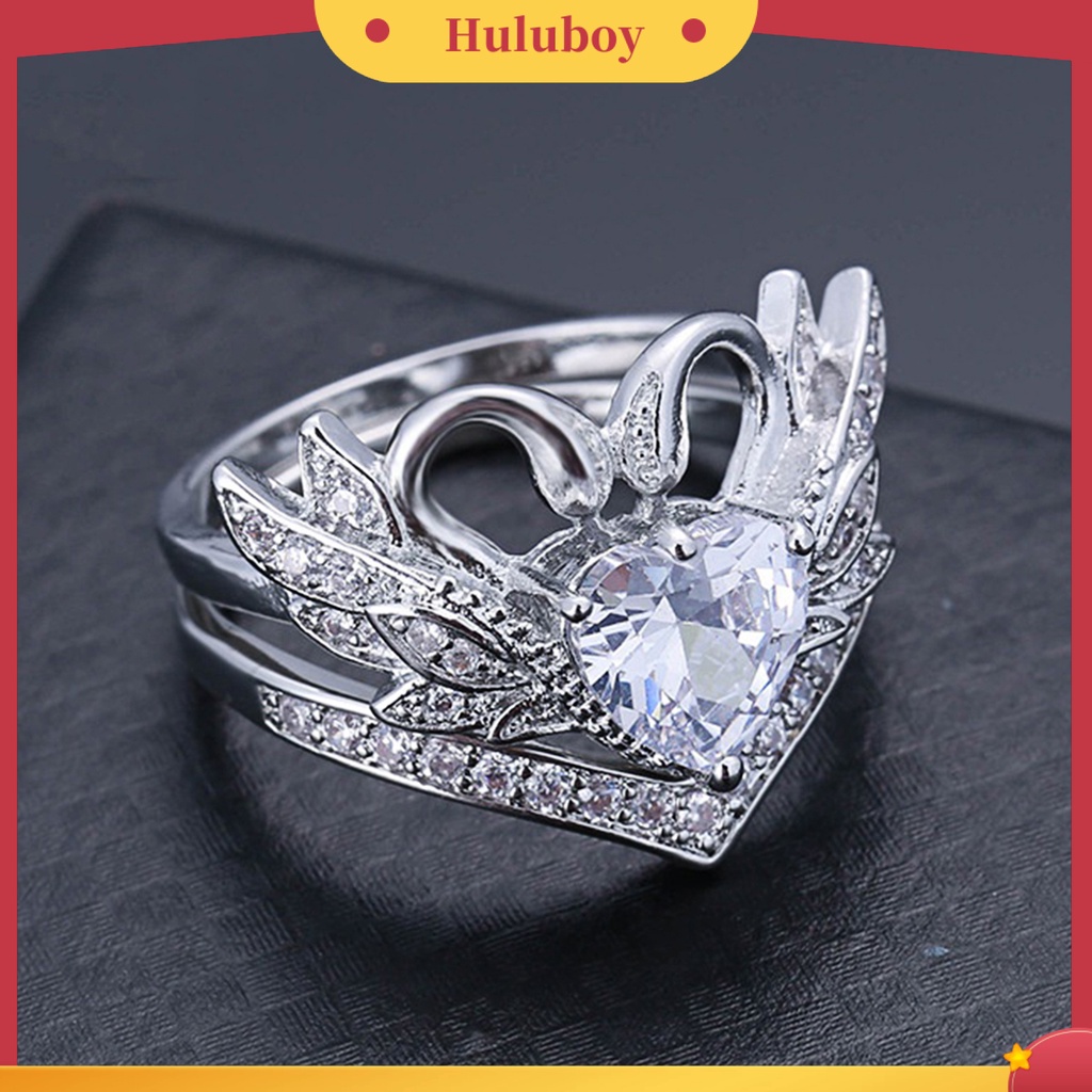 {Ready Stock} Sepasang Bentuk Angsa Wanita Cincin Cubic Zirconia Alloy Hati Hollow Shiny Finger Ring Perhiasan Aksesori