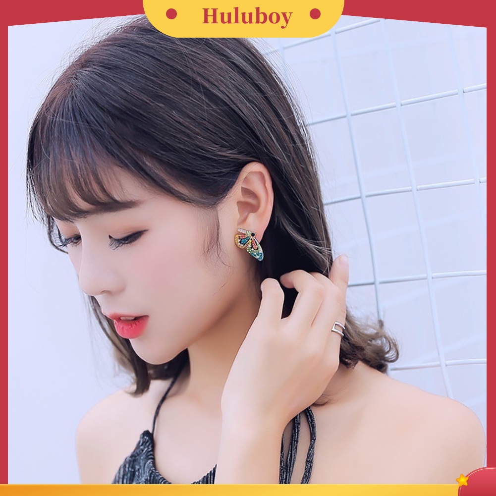 {Ready Stock} Fashion Wanita Multicolor Berlian Imitasi Kupu-Kupu Telinga Stud Earrings Perhiasan Pesta