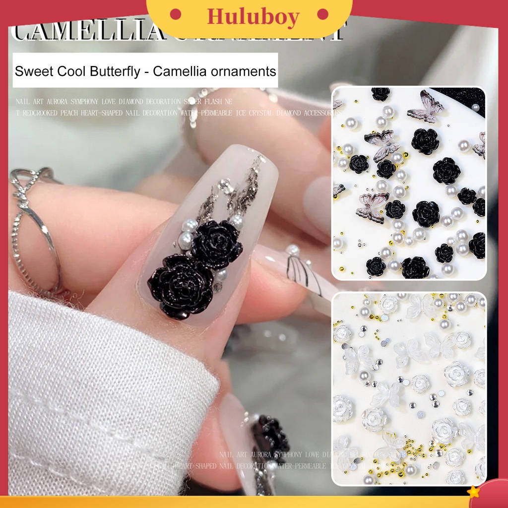 {In Stock} 1kotak Hiasan Mawar Kuku Indah Tiga Dimensi Camelia Kupu-Kupu Mutiara Imitasi Dekorasi Nail Art Untuk Salon Kuku