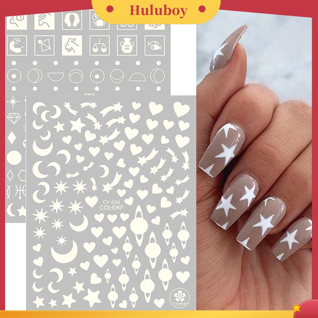 {In Stock} Stiker Kuku Efek Neon Menyala Dalam Gelap Daya Rekat Yang Baik Luminous Nail Stickers Flame Butterfly Star Slider Untuk Manicure