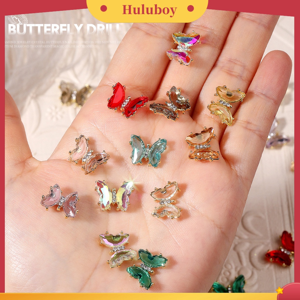 {In Stock} 10Pcs Nail Art Decor Tiga Dimensi Shiny Glitter Sparkling DIY Aksesoris Kuku Mini Kristal Palsu Pesona Kuku Kupu-Kupu Manicurist Supply