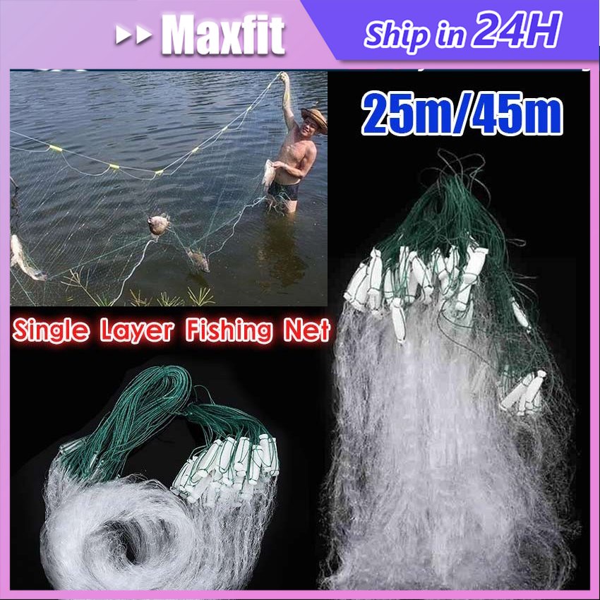 Pancing Jaring Ikan 25Mx1.2M/45Mx1.2M Jaring Perangkap Ikan Panjang 3 Jari  Lubang Jaring 6Cm Jaring