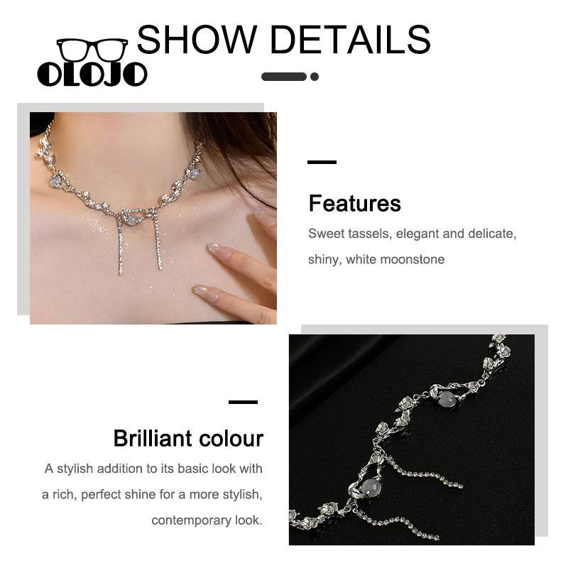 【COD】Kalung Zirkon Batu Moonlight Putih Wanita Musim Panas Manis Keren Rantai Klavikula Canggih