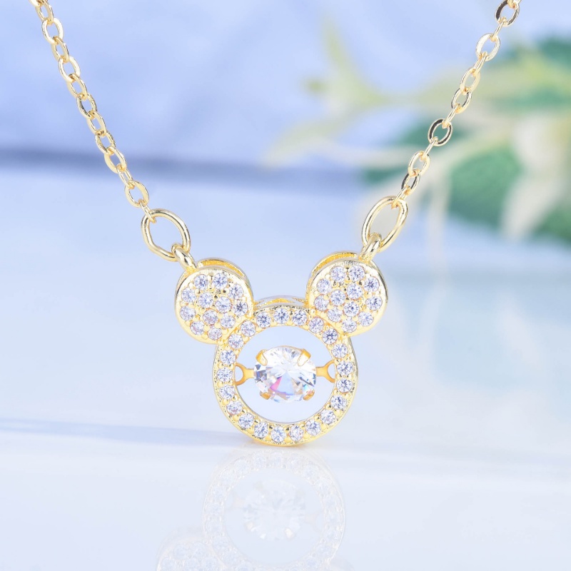 Goldkingdom Aksesoris Perhiasan Fashion Ready Stock Kalung Mickey Mouse Pintar Fashion Korea Micro Set Dengan Berlian Berdetak Jantung Liontin