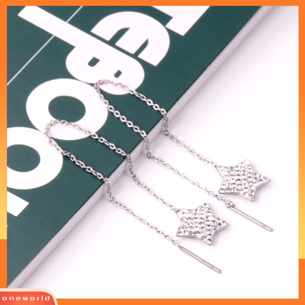 [OWR] 1pasang Anting Pejantan Rumbai Lurus Gantung Eropa Dan Amerika Berlebihan Geometris Telinga Dekorasi High-end Pentagram Bintang Kembali Gantung Drop Earrings Perhiasan Fashion