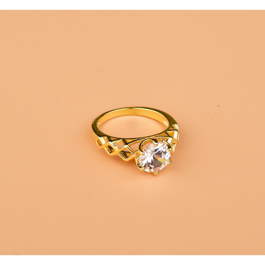 Aksesoris Perhiasan fashion Goldkingdom Ready Stock Cincin Berlian Lapis Emas Mengacu Cincin Tunangan fashion.