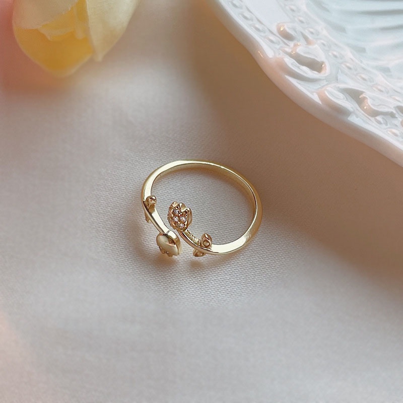 Tulip Rose Niche Desain Fashion Gaya Baru Unik Trendy Cincin Terbuka