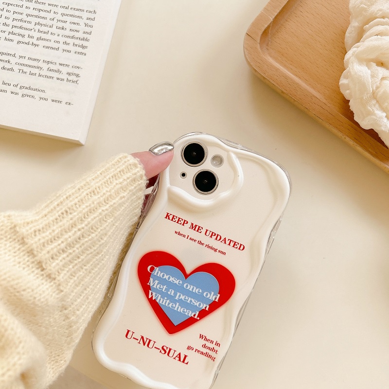 Untuk iPhone Case14 13 12 11 Pro Max Love Hati Inggris Wavy border Anti-drop Pengawet