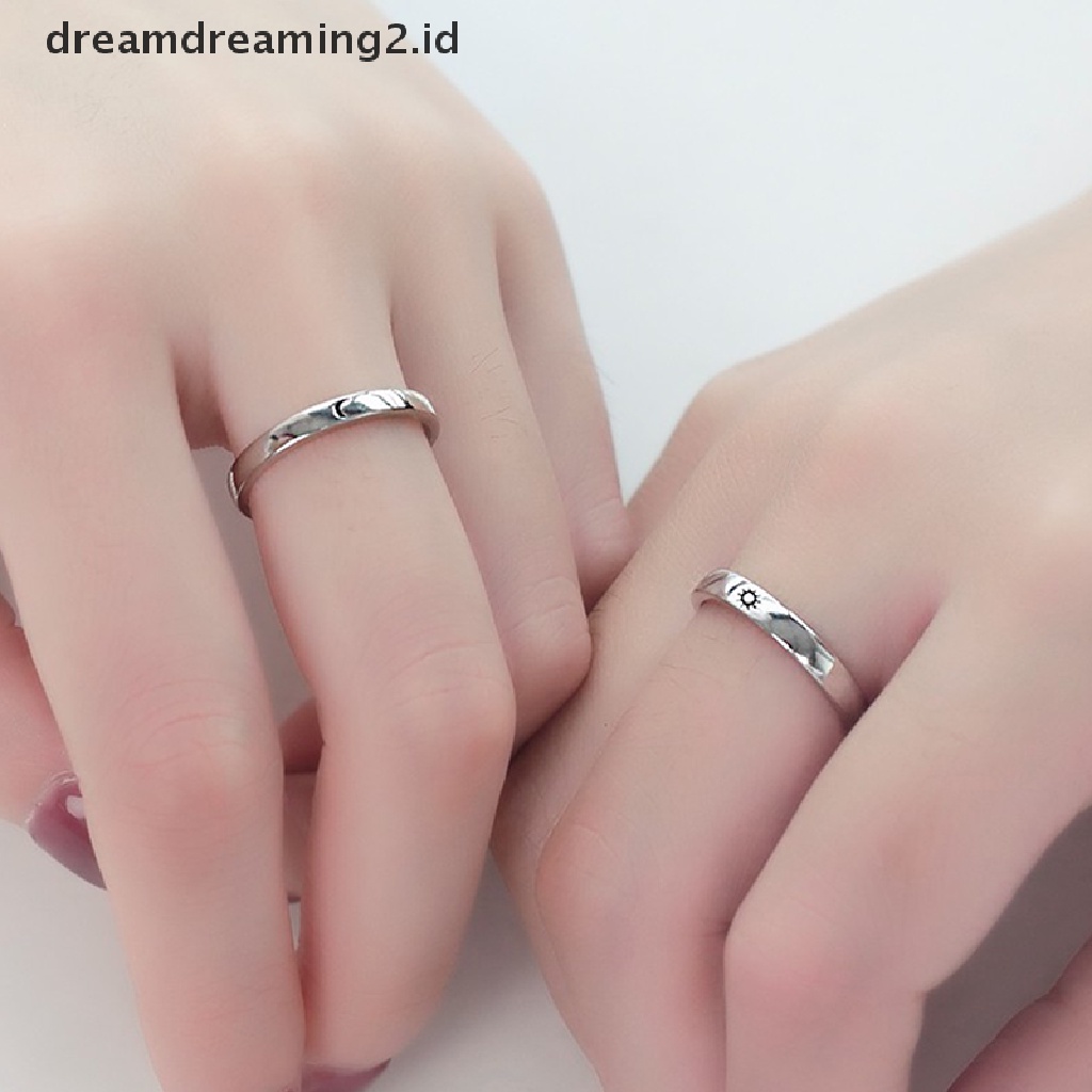 (hot) Fashion Opening Adjustable Sun Moon Couple Rings Untuk Hadiah Ulang Tahun Pernikahan//