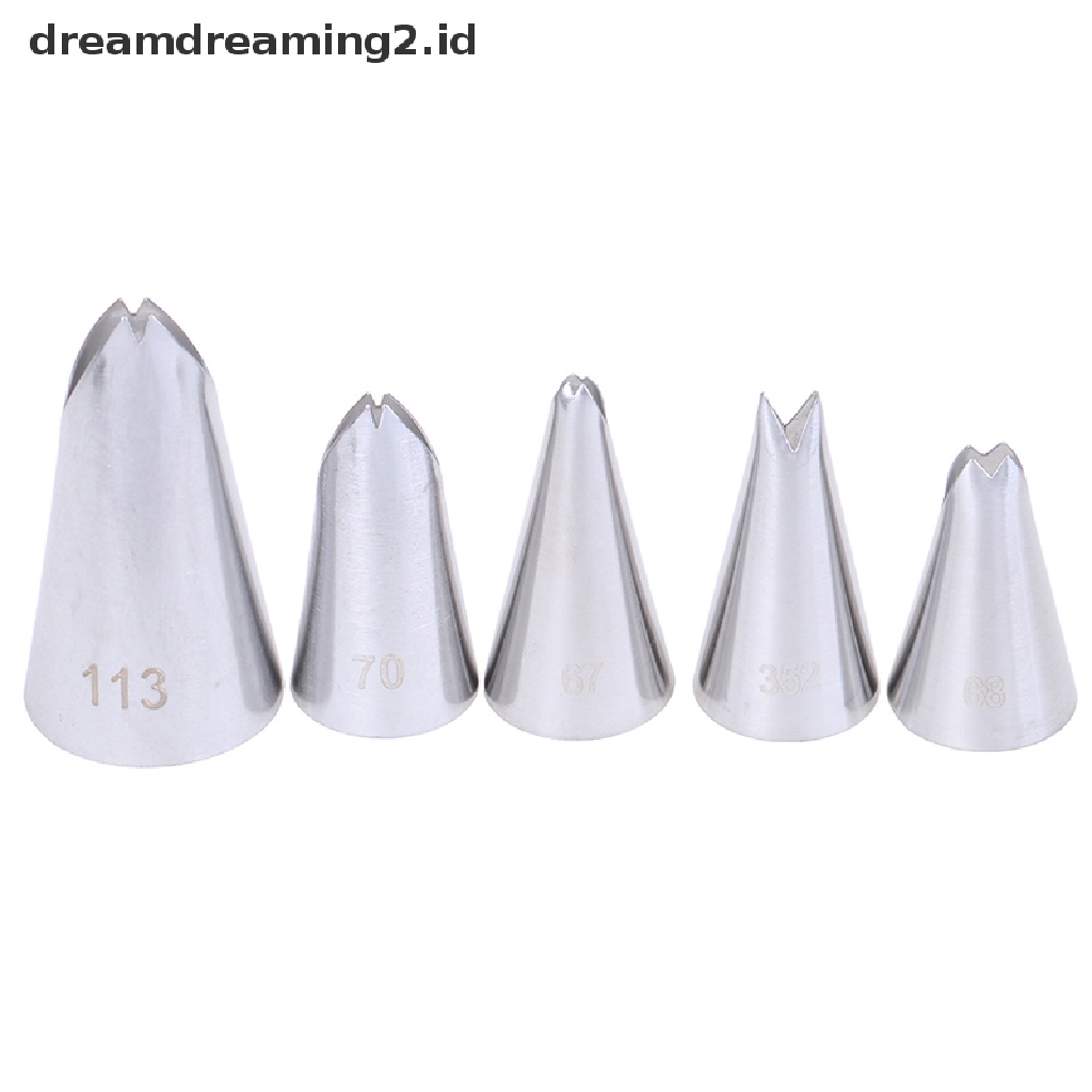 (hot) 5pcs Daun Nozel Stainless Steel Icing Piping Nozel Tips Pastry Kue Dekorasi//