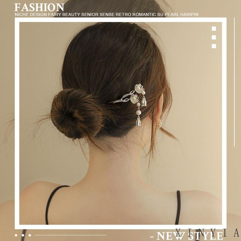 [xinyia.id11] Super Peri Indah High-end Retro Rumbai Mutiara Jepit Rambut Gaya Dingin Perempuan Hairpin