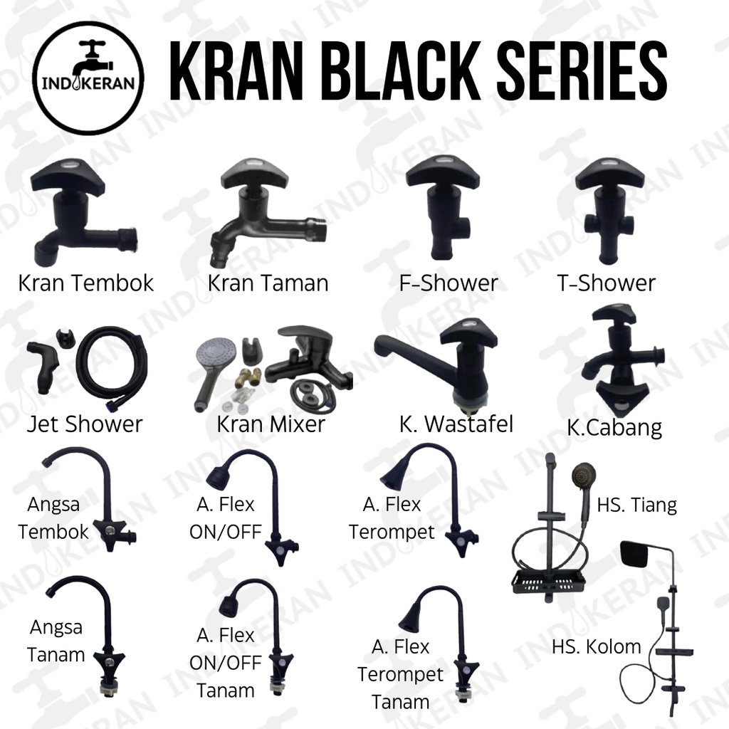 INDOKERAN - Kran Shower Mandi Toilet Hitam Minimalis - 1/2 Inch