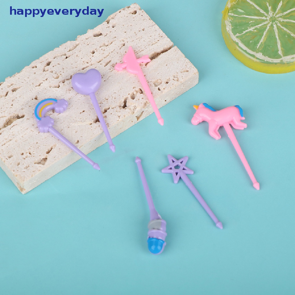[happy] 6pcs Kartun Hewan Buah Garpu Plastik Garpu Kecil Garpu Kue Portable [ID]