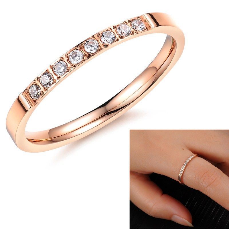 Goldkingdom Aksesoris Perhiasan Fashion Ready Stock 18k Rose Gold Diamond Plated Ring Cincin Pasangan Single-lap Sederhana Untuk Pria Dan Wanita