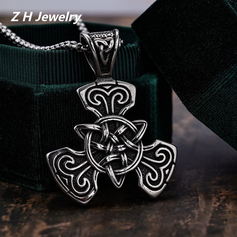 [Z H Perhiasan] Vintage Nordic Viking Punk Celtic Liontin Pria Dan Wanita Fashion Stainless Steel Kalung Hip Hop Pesta Perhiasan Aksesoris