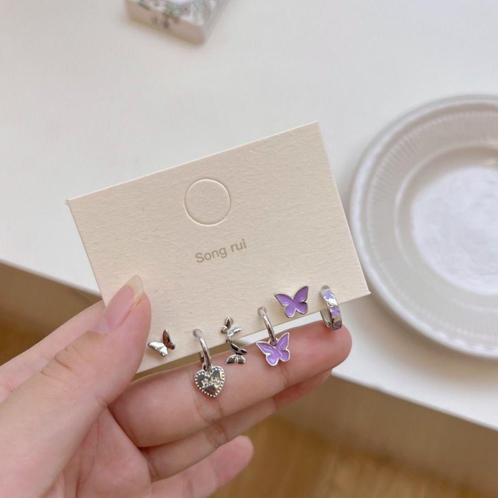 Mxbeauty Anting Kupu-Kupu Set Kepribadian Sederhana Lingkaran Hadiah Ulang Tahun Aksesoris Set Tembaga Gaya Korea Perhiasan