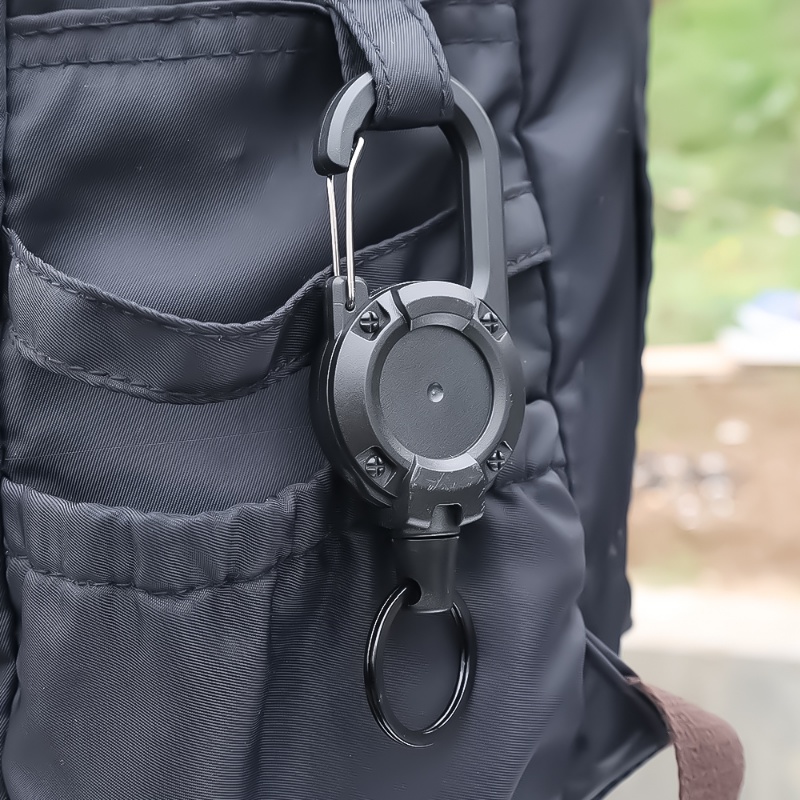 Carabiner Bulat Hitam Putih Sederhana/Gantungan Kunci Tarik Mudah Elastis Yang Dapat Ditarik/Gesper Ransel Olahraga Luar Ruangan