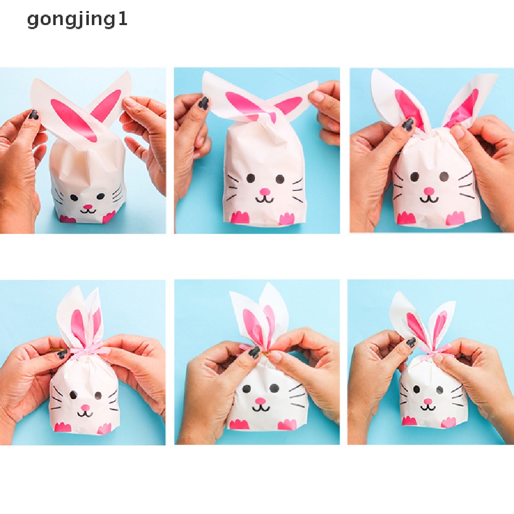 Ggg 50pcs/lot Easter Cute Rabbit Ear Bags Cookie Plastic Bags &amp; Candy Gift Bags Untuk Biskuit Snack Baking Paket Dan Perlengkapan Pesta Acara ID