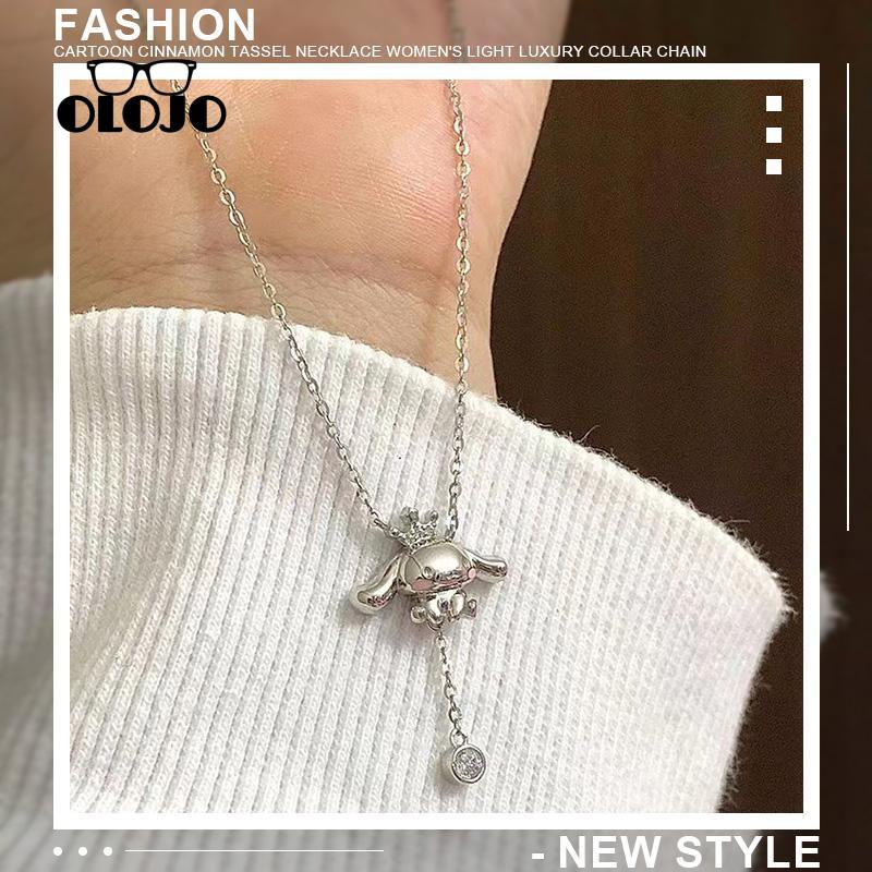 【COD】Kalung Rumbai Anjing Kayu Manis Kartun Cinnamoroll Rumbai Kalung Perempuan Cahaya Mewah Kerah Rantai Hadiah Pacar