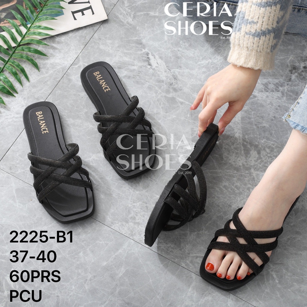 PVC Sandal Slop Teplek Wanita Karet Jelly Import Motif X-Pattern Sol Anti Slip BALANCE 2251