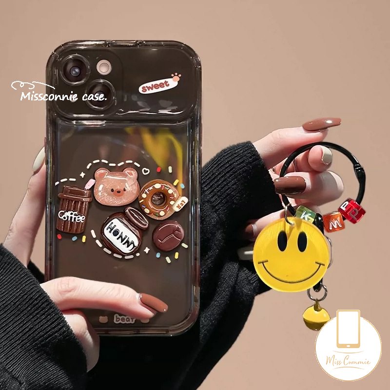 Casing Cermin Make Up Flip Kreatif Untuk Oppo A57 A12 A7 A3s A5s A53 A9 A5 A15 A15s A77S A11K A31 A33 2020 A77 A35 3D Kartun Lucu Mainan Beruang Kopi Donat Shockproof Soft Phone Cover