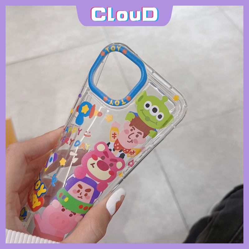 Casing Ponsel Manyo Beruang Strawberry Lucu Kompatibel Untuk IPhone 7Plus XR 11 14 13 12 Pro MAX 7 8 6 6S Plus X XS MAX Kartun Toy Story Buzz Lightyear Alien Shockproof Airbag Soft Cover