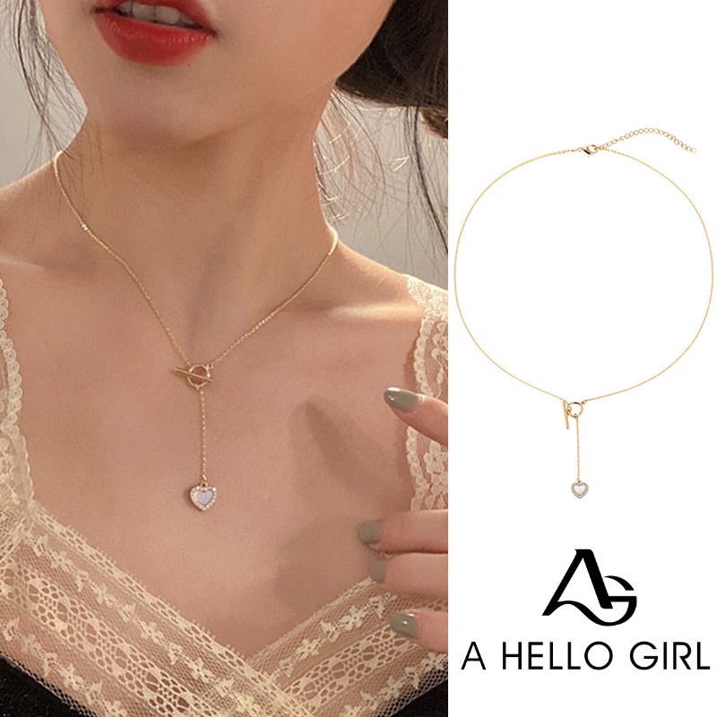 Kalung Rantai Klavikula Hias Liontin Hati Gaya Korea Untuk Perempuan