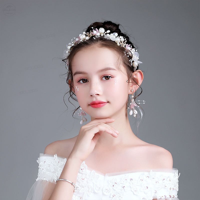 Fashion Rambut Hoop Gadis Elegan Pengantin Headband Mutiara Rambut Hiasan Kepala Bunga Tiara Kristal Pengantin Garland Kepala Hoop Pernikahan Bando Rambut Perhiasan