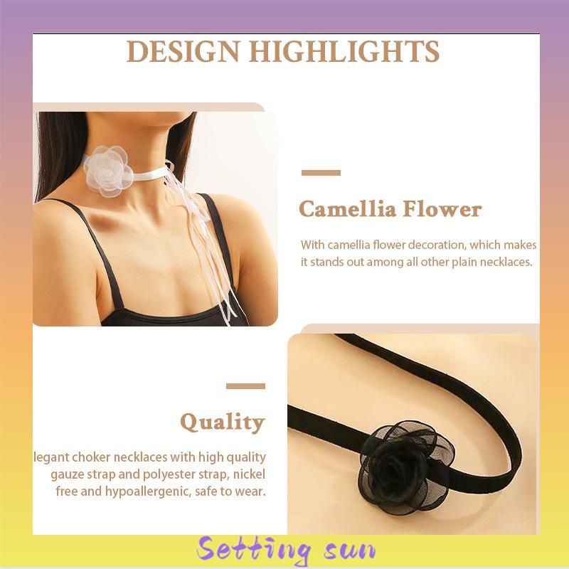 Waktu Seksi Choker Kerah Perhiasan Retro-Hitam Renda Camellia Kalung Pesta Makan Malam Neck-Band Wanita Fashion Adjustable Neckl TN